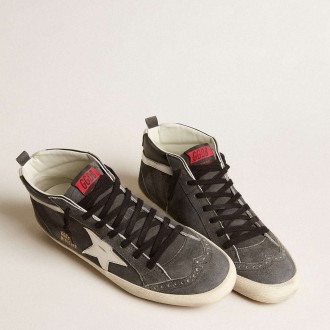 Golden Goose Mid Star Sneakers In Black Suede With White Leather Star And Silver Flash GMF00123.F005184.90167