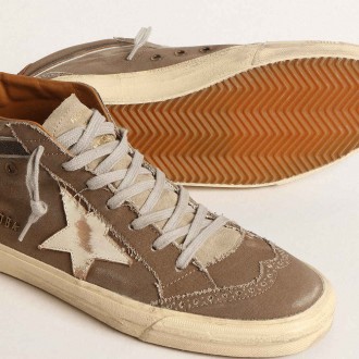 Golden Goose Mid Star Sneakers In Green Canvas With Leather Star And Black Flash GMF00122.F004575.35851