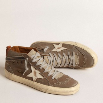 Golden Goose Mid Star Sneakers In Green Canvas With Leather Star And Black Flash GMF00122.F004575.35851