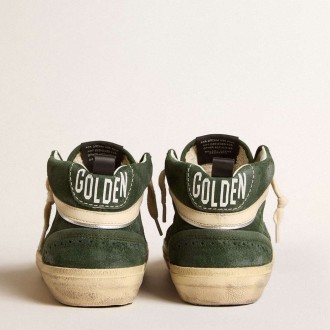 Golden Goose Mid Star Sneakers In Green Suede With Silver Glitter Star And Leather Flash GWF00122.F005972.35890