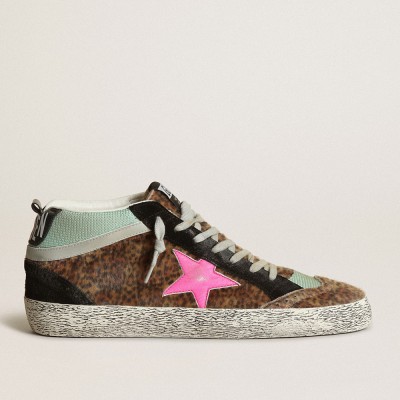 Golden Goose Mid Star Sneakers In Leopard-print Pony Skin With Fuchsia Leather Star GMF00123.F003127.81750