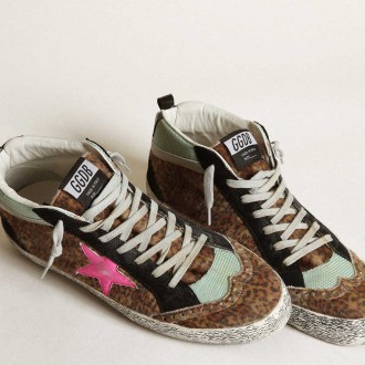 Golden Goose Mid Star Sneakers In Leopard-print Pony Skin With Fuchsia Leather Star GMF00123.F003127.81750