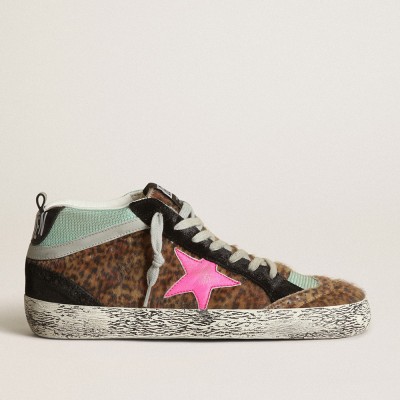 Golden Goose Mid Star Sneakers In Leopard-print Pony Skin With Fuchsia Leather Star GWF00123.F003127.81750