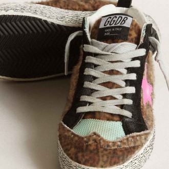 Golden Goose Mid Star Sneakers In Leopard-print Pony Skin With Fuchsia Leather Star GWF00123.F003127.81750