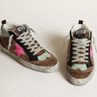 Golden Goose Mid Star Sneakers In Leopard-print Pony Skin With Fuchsia Leather Star GWF00123.F003127.81750