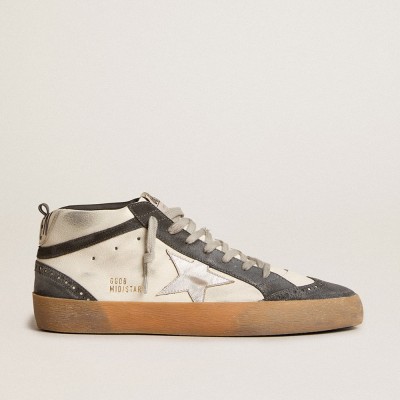 Golden Goose Mid Star Sneakers In Nappa Leather With Silver Leather Star And Black Suede Flash GMF00122.F006034.10238