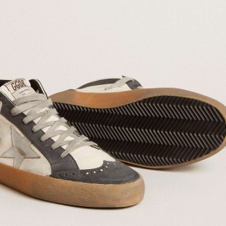 Golden Goose Mid Star Sneakers In Nappa Leather With Silver Leather Star And Black Suede Flash GMF00122.F006034.10238