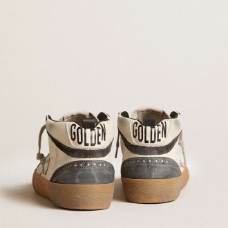 Golden Goose Mid Star Sneakers In Nappa Leather With Silver Leather Star And Black Suede Flash GMF00122.F006034.10238