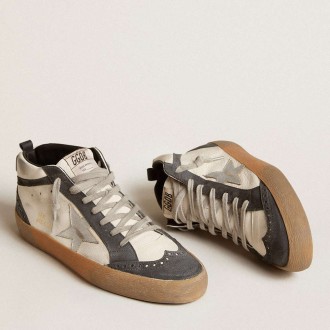 Golden Goose Mid Star Sneakers In Nappa Leather With Silver Leather Star And Black Suede Flash GMF00122.F006034.10238