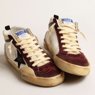 Golden Goose Mid Star Sneakers In Nappa With Black Suede Star And Wine-red Inserts GMF00460.F004009.82103