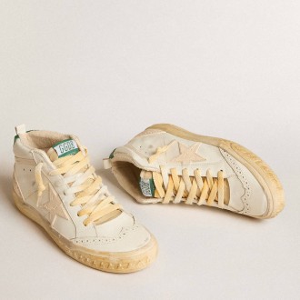 Golden Goose Mid Star Sneakers In Nappa With Textured Rubber Star And Cream Cotton Flash GMF00727.F005841.11856