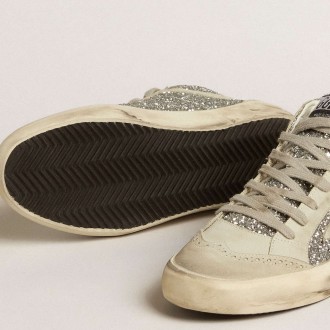 Golden Goose Mid Star Sneakers In Silver Glitter With Ice-gray Suede Star And Flash GWF00122.F005257.70136