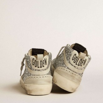 Golden Goose Mid Star Sneakers In Silver Glitter With Ice-gray Suede Star And Flash GWF00122.F005257.70136