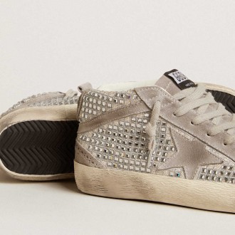 Golden Goose Mid Star Sneakers In Silver Suede With Swarovski Crystals And Suede Star GWF00122.F005971.70100