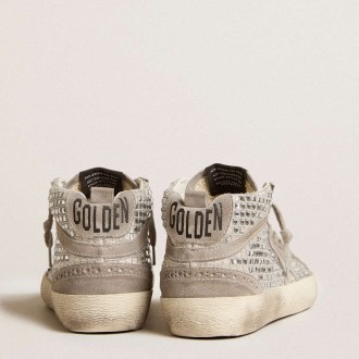 Golden Goose Mid Star Sneakers In Silver Suede With Swarovski Crystals And Suede Star GWF00122.F005971.70100