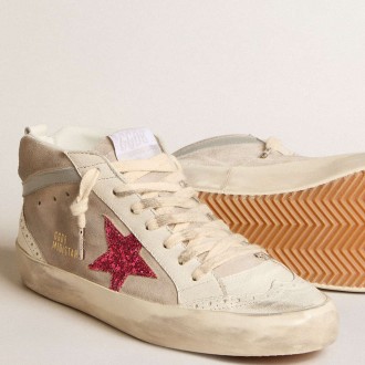 Golden Goose Mid Star Sneakers In Suede With Fuchsia Glitter Star And Gray Leather Flash GWF00122.F005975.11877