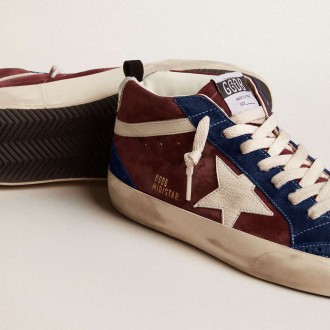 Golden Goose Mid Star Sneakers In Wine-red Suede With White Nappa Star And Flash GMF00122.F006032.40489