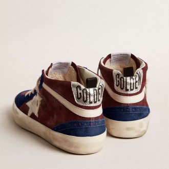 Golden Goose Mid Star Sneakers In Wine-red Suede With White Nappa Star And Flash GMF00122.F006032.40489