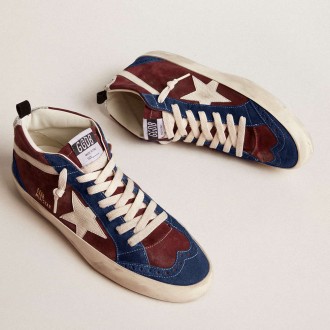 Golden Goose Mid Star Sneakers In Wine-red Suede With White Nappa Star And Flash GMF00122.F006032.40489