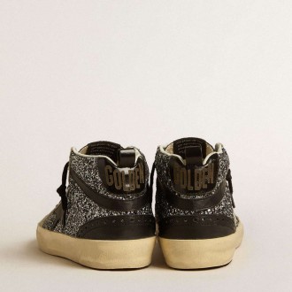 Golden Goose Mid Star Sneakers LTD In Black Glitter With Black Leather Star And Flash GWF00122.F005215.90184