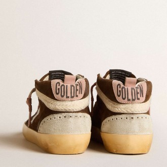 Golden Goose Mid Star Sneakers LTD In Brown Suede With Silver Nappa Leather Star And Cream Flash GWF00122.F005939.55598