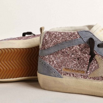 Golden Goose Mid Star Sneakers LTD In Lilac Glitter With Light Blue Suede Inserts GWF00122.F004553.82289