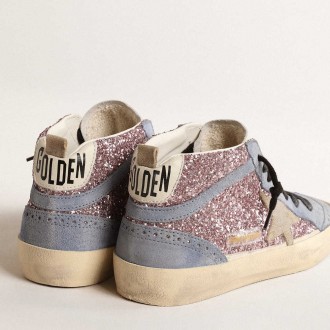 Golden Goose Mid Star Sneakers LTD In Lilac Glitter With Light Blue Suede Inserts GWF00122.F004553.82289