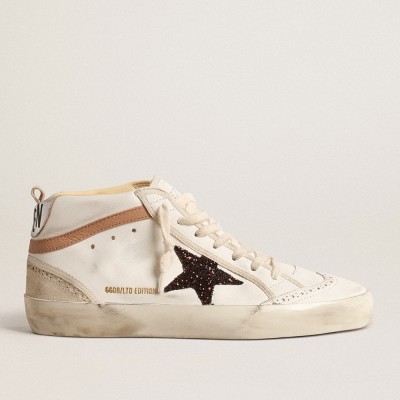 Golden Goose Mid Star Sneakers LTD In Nappa With Glitter Star And Nude Leather Flash GWF00122.F004529.11489