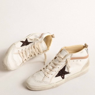 Golden Goose Mid Star Sneakers LTD In Nappa With Glitter Star And Nude Leather Flash GWF00122.F004529.11489