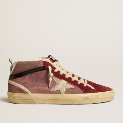 Golden Goose Mid Star Sneakers LTD In Violet Suede With Platinum Leather Star And Black Flash GWF00122.F005142.45418