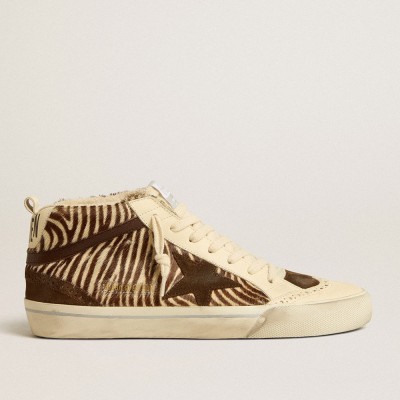 Golden Goose Mid Star Sneakers LTD In Zebra-print Pony Skin With Suede Star And Brown Flash GWF00122.F005156.82497