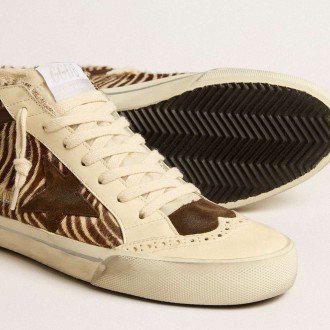 Golden Goose Mid Star Sneakers LTD In Zebra-print Pony Skin With Suede Star And Brown Flash GWF00122.F005156.82497