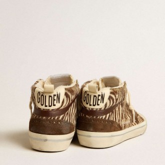 Golden Goose Mid Star Sneakers LTD In Zebra-print Pony Skin With Suede Star And Brown Flash GWF00122.F005156.82497