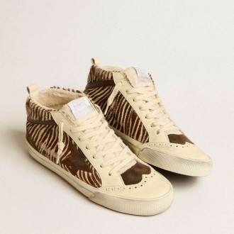 Golden Goose Mid Star Sneakers LTD In Zebra-print Pony Skin With Suede Star And Brown Flash GWF00122.F005156.82497