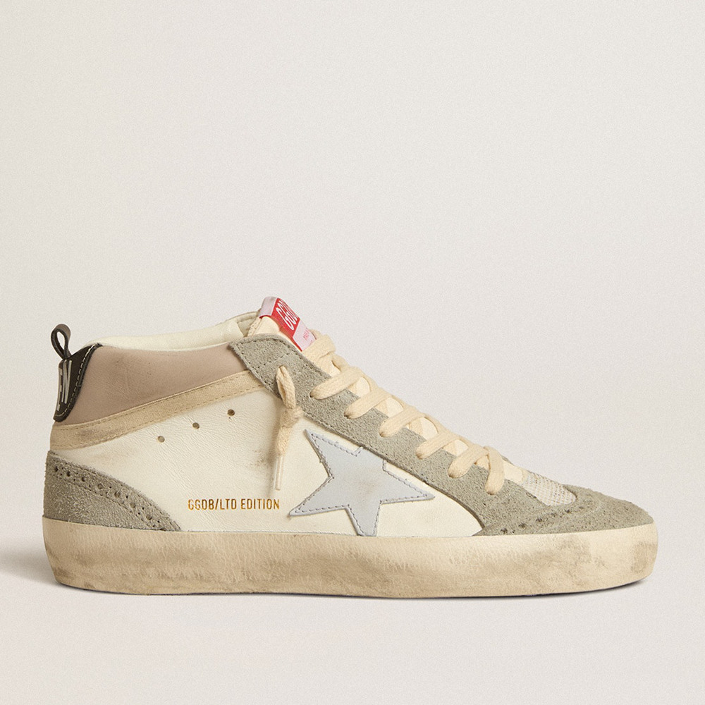 Golden Goose Mid Star Sneakers LTD With Light Gray Leather Star And Gray Suede Inserts GWF00122.F005149.11655