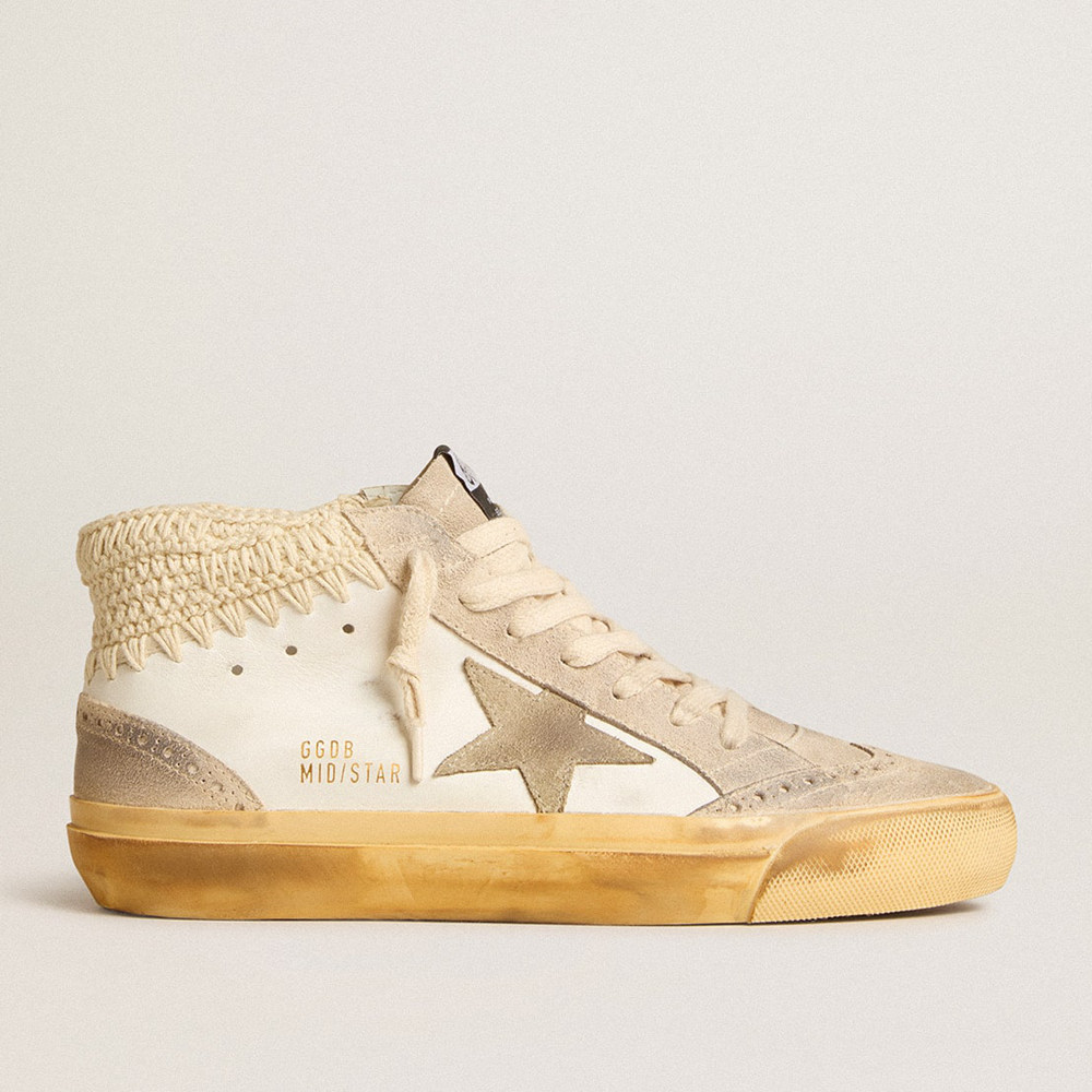 Golden Goose Mid Star Sneakers LTD With Pearl Suede Star And Beige Crochet Heel Tab GWF00728.F006099.11910