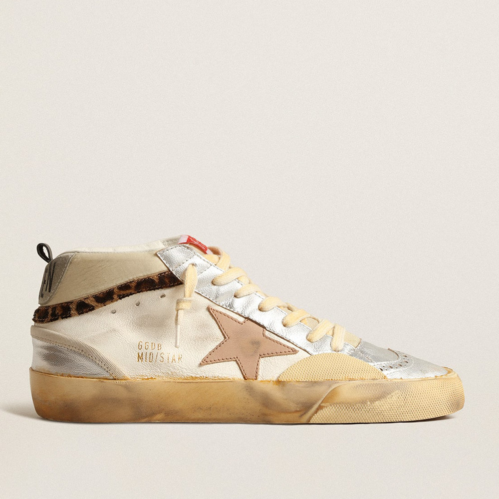 Golden Goose Mid Star Sneakers LTD With Silver Metallic Leather Inserts And Pink Star GWF00460.F004004.81998