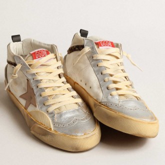 Golden Goose Mid Star Sneakers LTD With Silver Metallic Leather Inserts And Pink Star GWF00460.F004004.81998