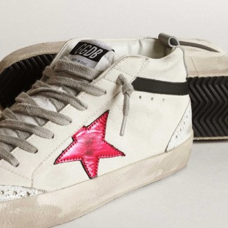 Golden Goose Mid Star Sneakers With A Pink Laminated Leather Star And Black Flash GWF00122.F003357.11231