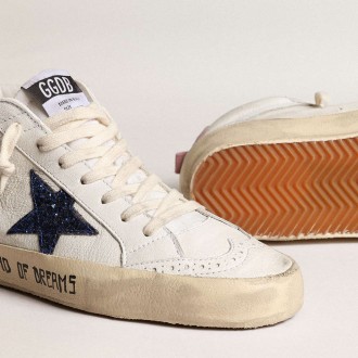 Golden Goose Mid Star Sneakers With Blue Glitter Star And Pink Suede Heel Tab GWF00122.F003979.11355