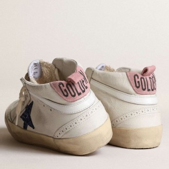 Golden Goose Mid Star Sneakers With Blue Glitter Star And Pink Suede Heel Tab GWF00122.F003979.11355