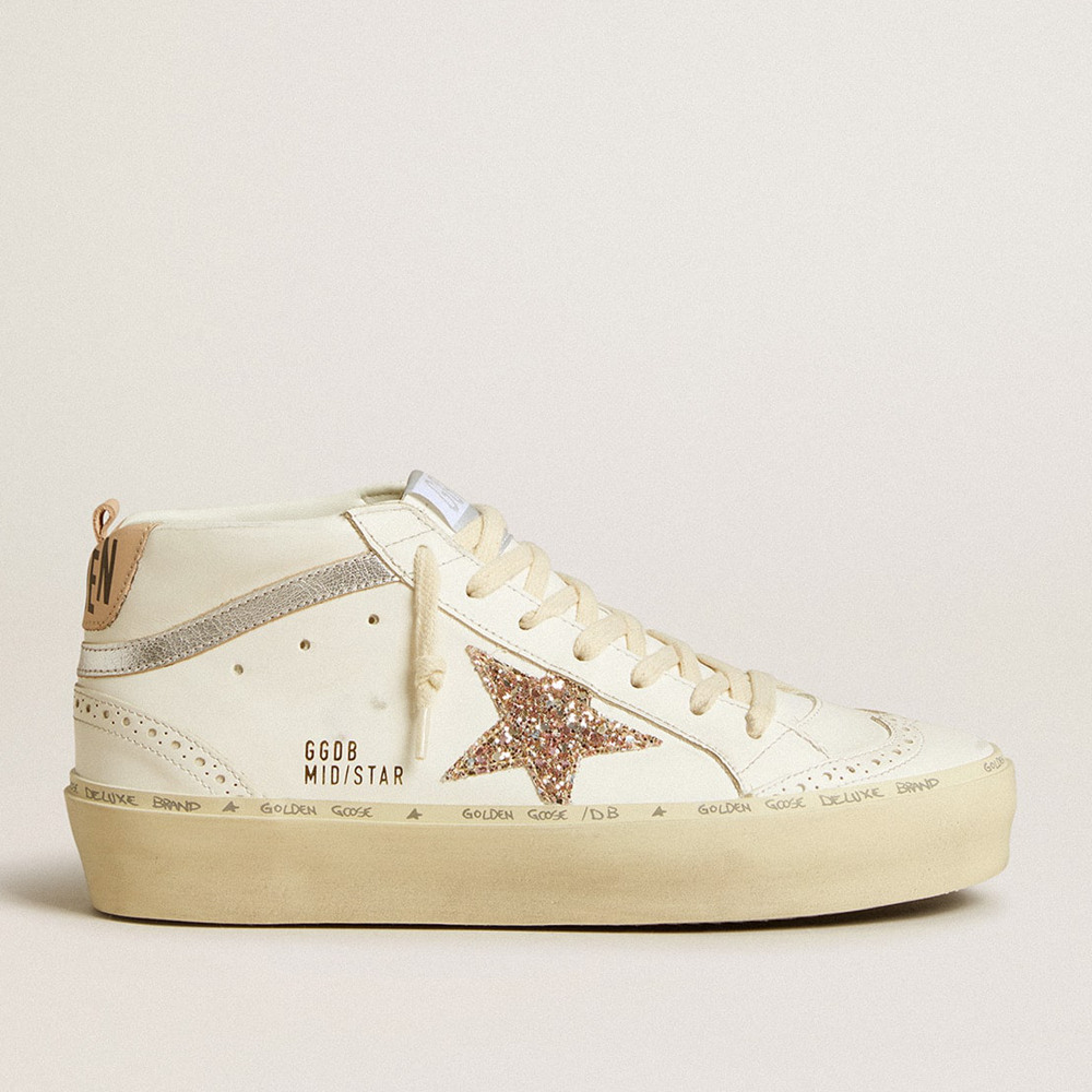 Golden Goose Mid Star Sneakers With Glitter Star And Metallic Silver Leather Flash GWF00699.F006870.12168