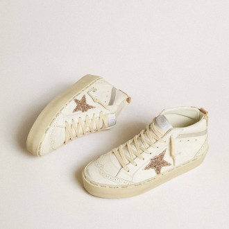 Golden Goose Mid Star Sneakers With Glitter Star And Metallic Silver Leather Flash GWF00699.F006870.12168