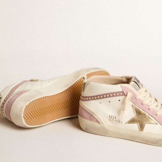 Golden Goose Mid Star Sneakers With Gold Leather Star And Pink Suede Flash With Pearls GWF00122.F005915.82664