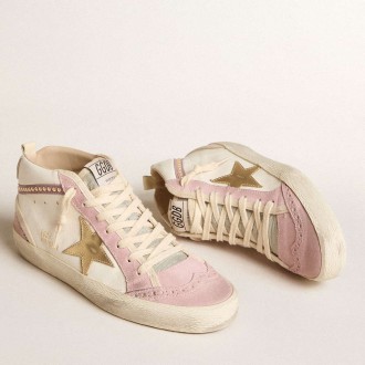 Golden Goose Mid Star Sneakers With Gold Leather Star And Pink Suede Flash With Pearls GWF00122.F005915.82664