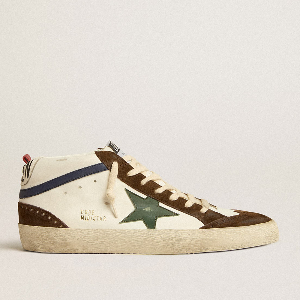 Golden Goose Mid Star Sneakers With Green Leather Star And Blue Leather Flash GMF00122.F005264.82518