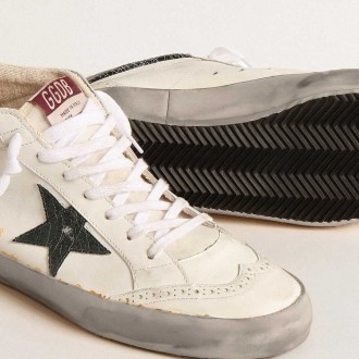 Golden Goose Mid Star Sneakers With Green Metallic Leather Star And White Flash GMF00123.F004532.11488