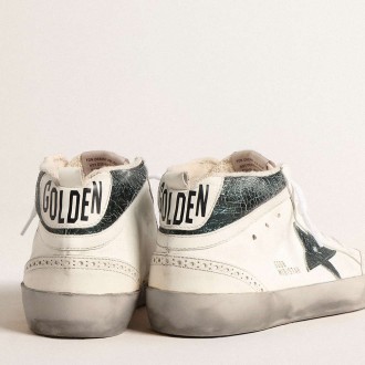 Golden Goose Mid Star Sneakers With Green Metallic Leather Star And White Flash GMF00123.F004532.11488