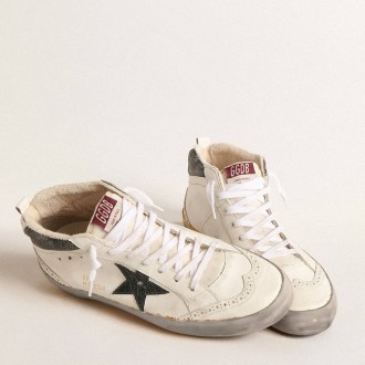 Golden Goose Mid Star Sneakers With Green Metallic Leather Star And White Flash GMF00123.F004532.11488