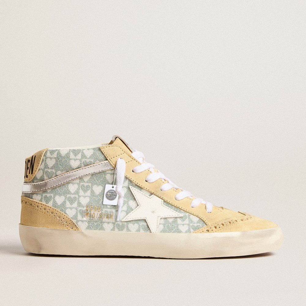 Golden Goose Mid Star Sneakers With Heart Print In Swarovski Crystals And Silver Flash GWF00122.F005285.82565